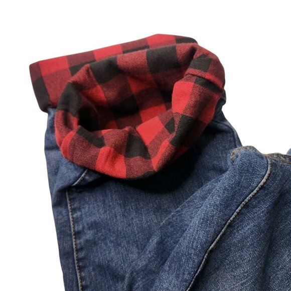 Eddie Bauer Jeans Mens 34x30 Flannel Lined Red Buffalo Plaid Straight Leg - Picture 4 of 8